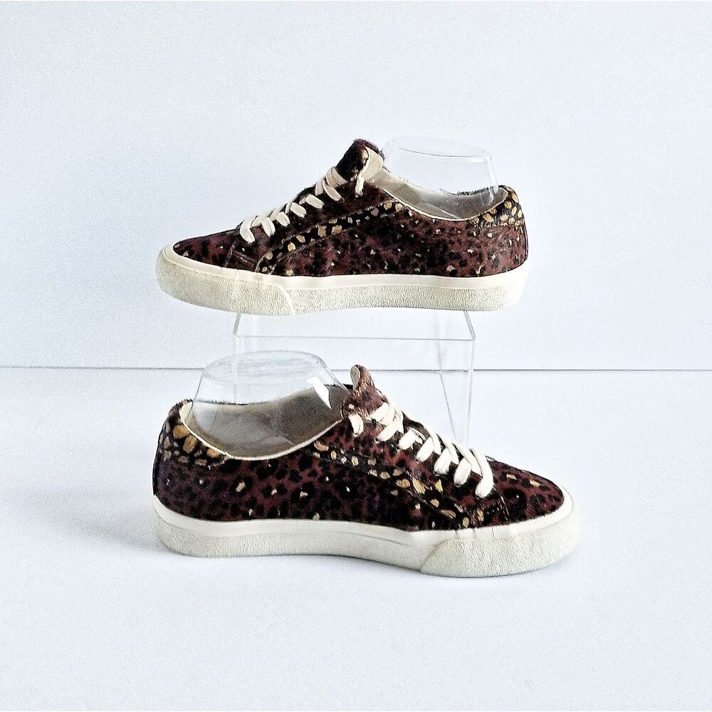 MADEWELL Sidewalk Low Top Sneakers Painted Leopard Calf Hair Sz 7.5 Brown - Picture 5 of 13